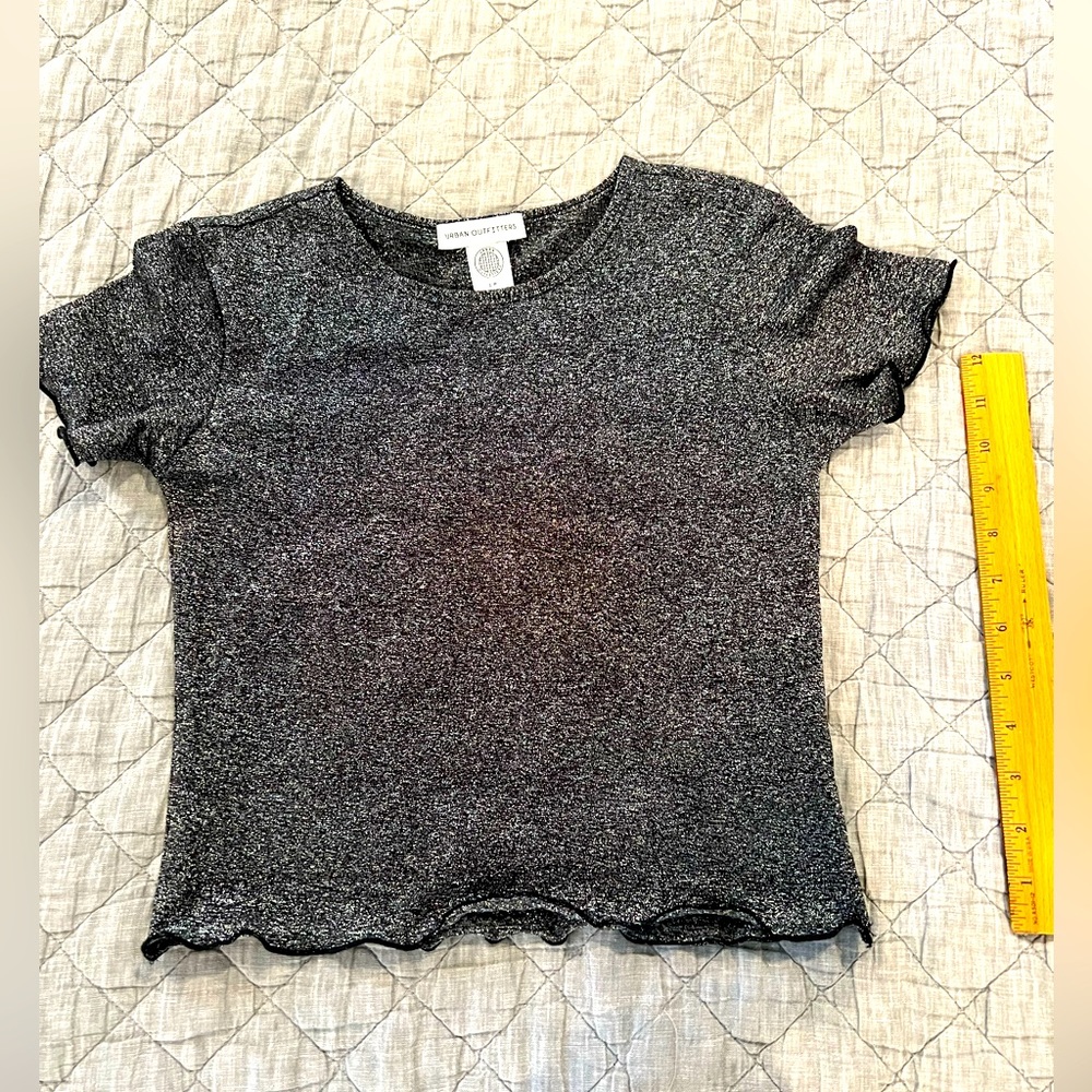 Urban Outfitters short sleeved cropped shirt, black shimmer size S